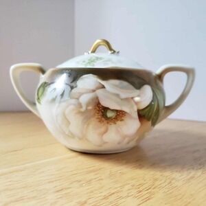 RS Germany Hand Painted Sugar Bowl w Lid Floral Gold Trim Antique 1910s